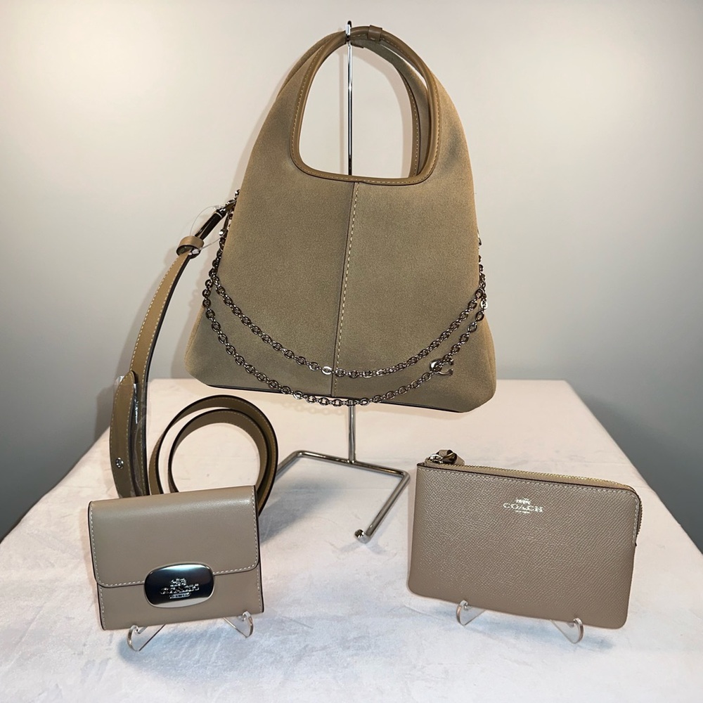 Coach Suede Lana 23 Bag Set with added Chain Detail